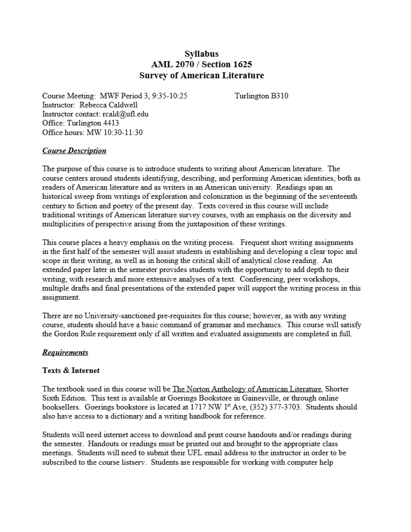 American Literature Survey Syllabus