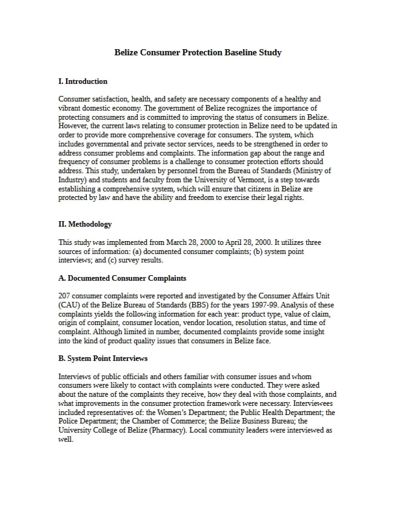 Consumer Protection Baseline Study