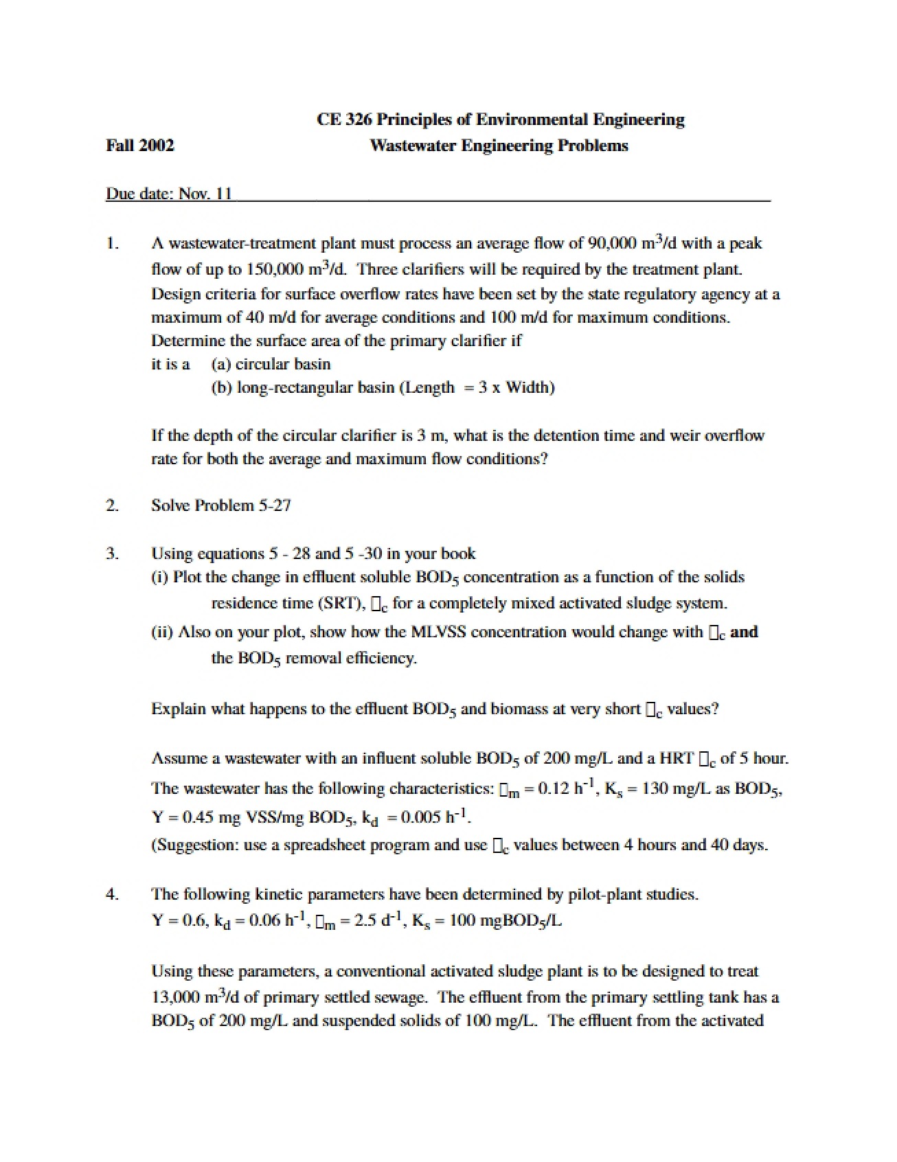 Set of Problems for Environmental Engineering