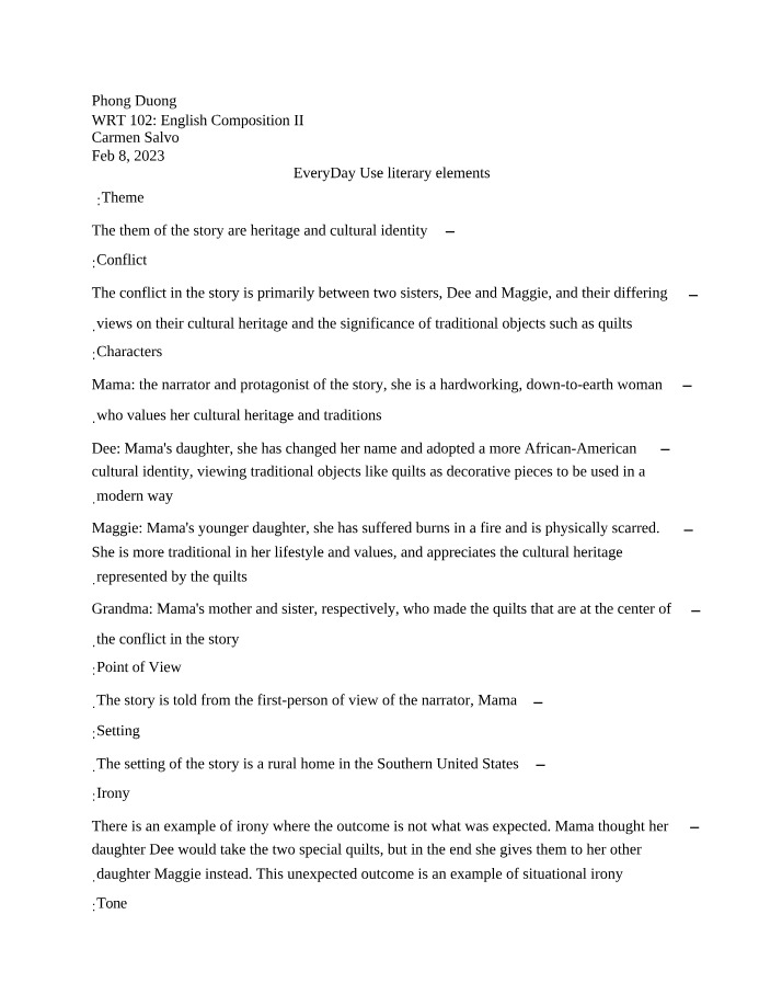 Literary Elements in Everyday Use