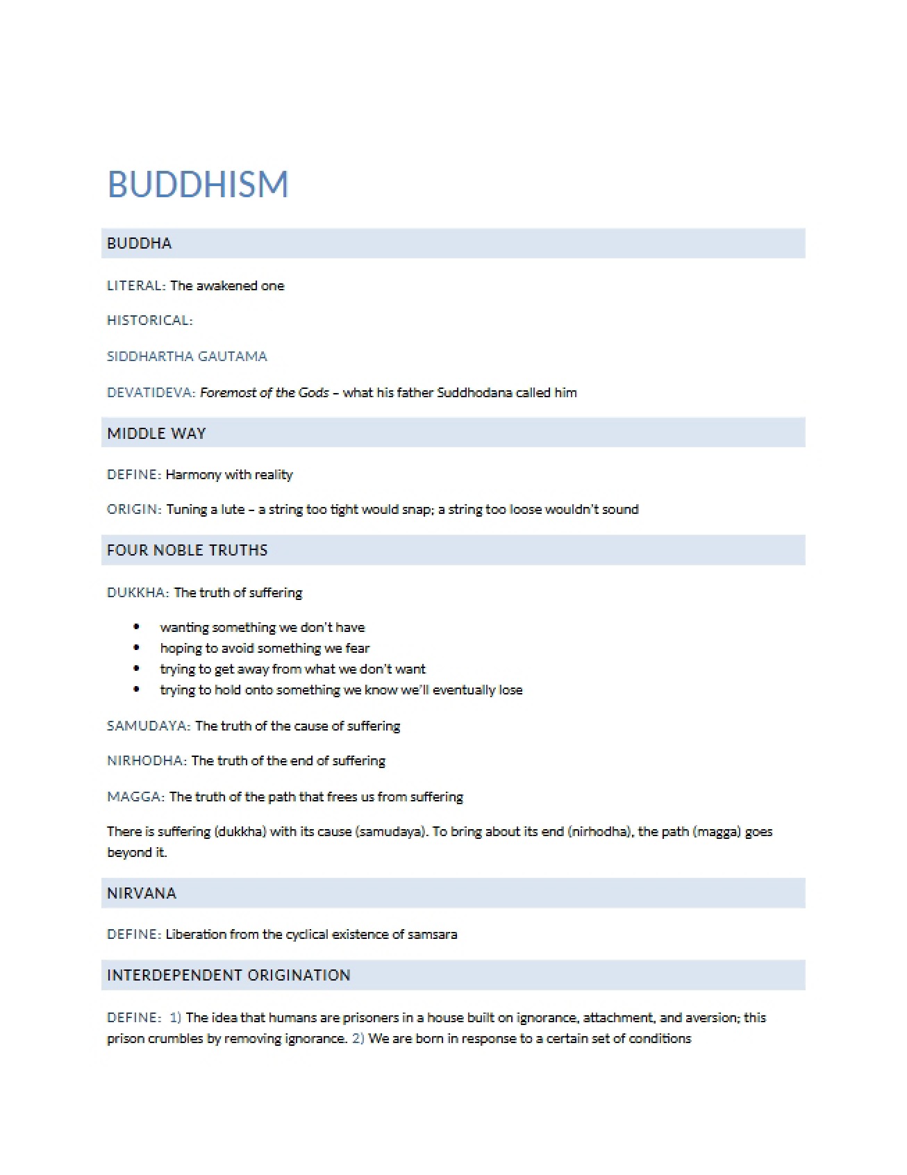Overview of the Buddhist Religion