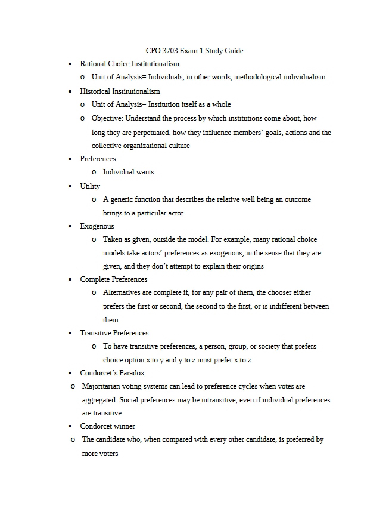 First Exam Study Guide for Democratic Institutions