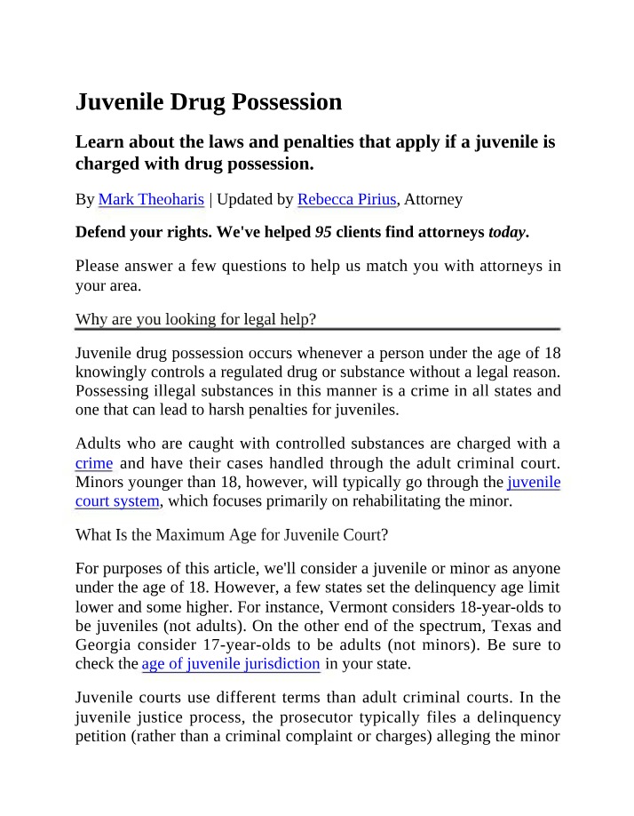 Legal Penalties for Juvenile Drug Possession