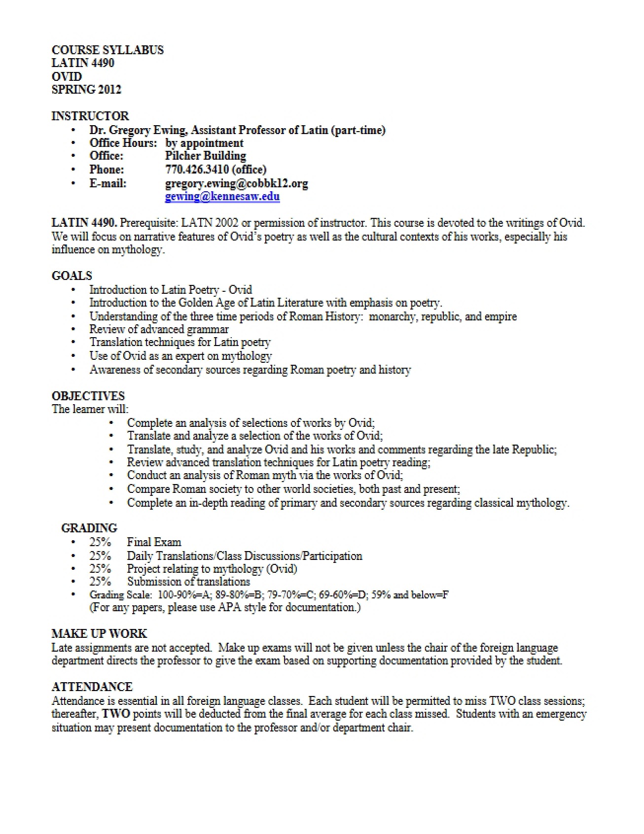 Ovid and Latin Special Topics Learning Plan