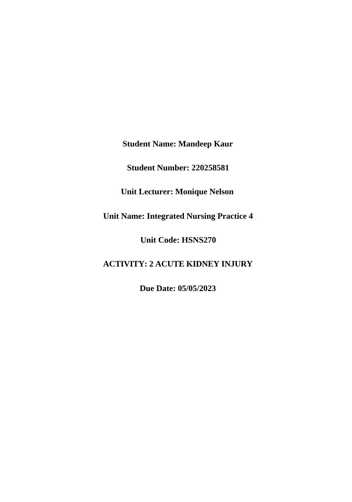 Acute Kidney Disease Notes