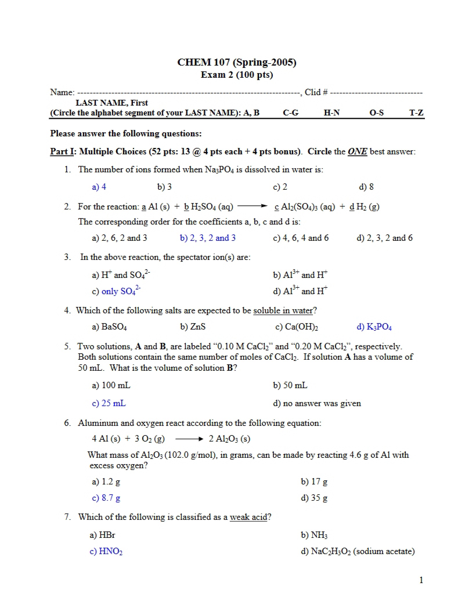 Chemistry I Study Material