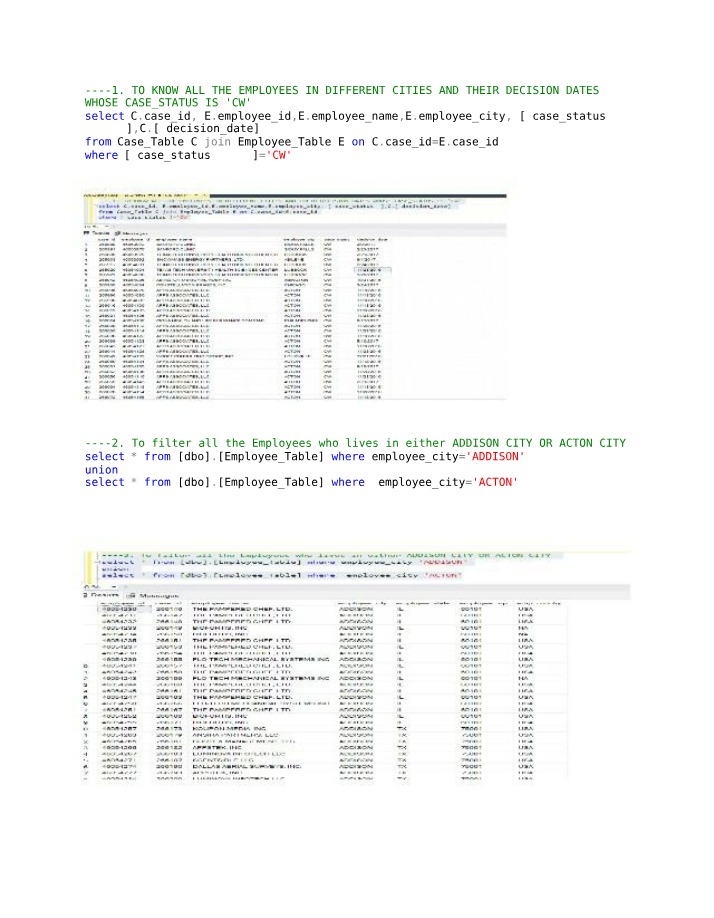 Employees in Different Cities with CW Case Status