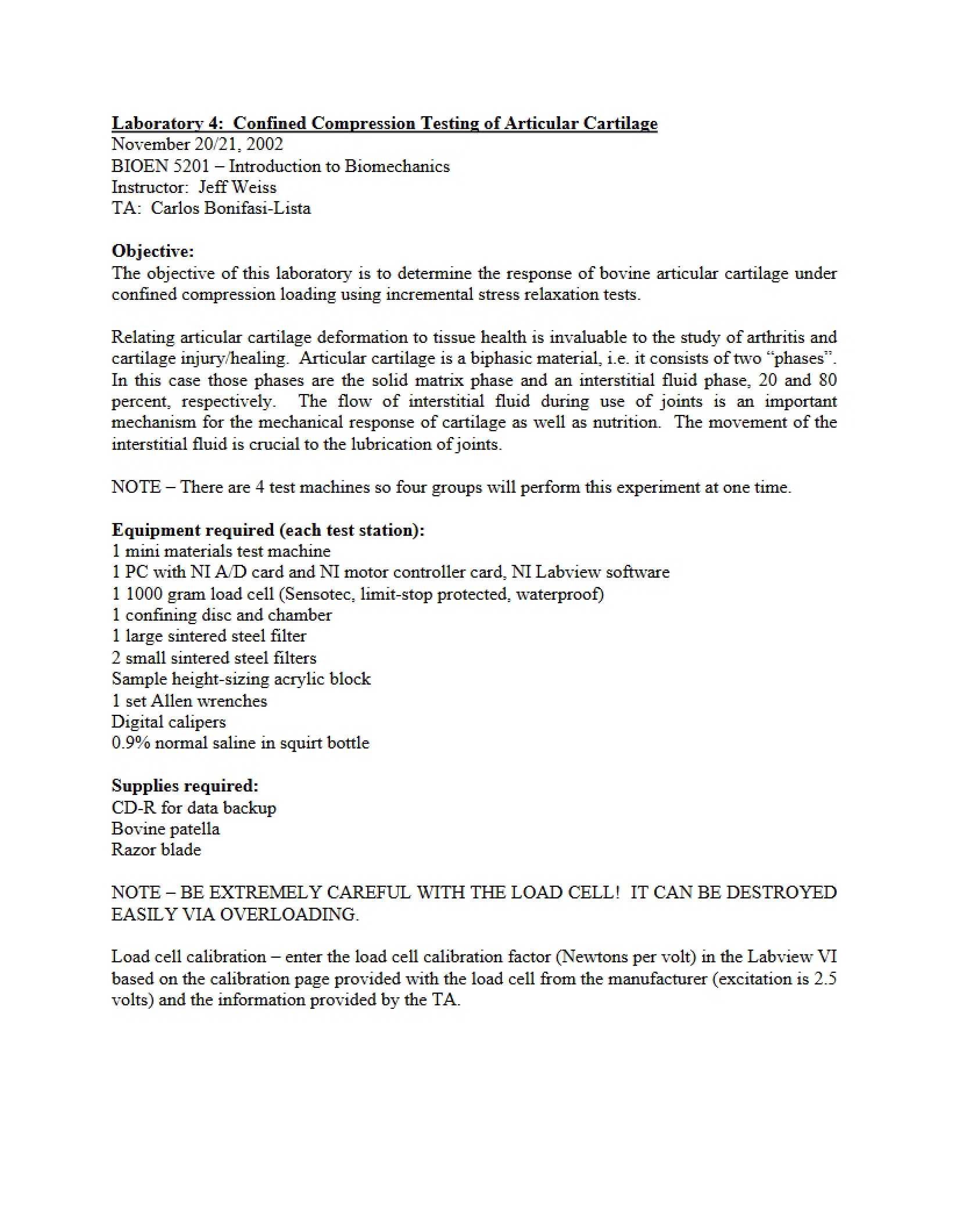 Articular Cartilage Confined Compression Testing