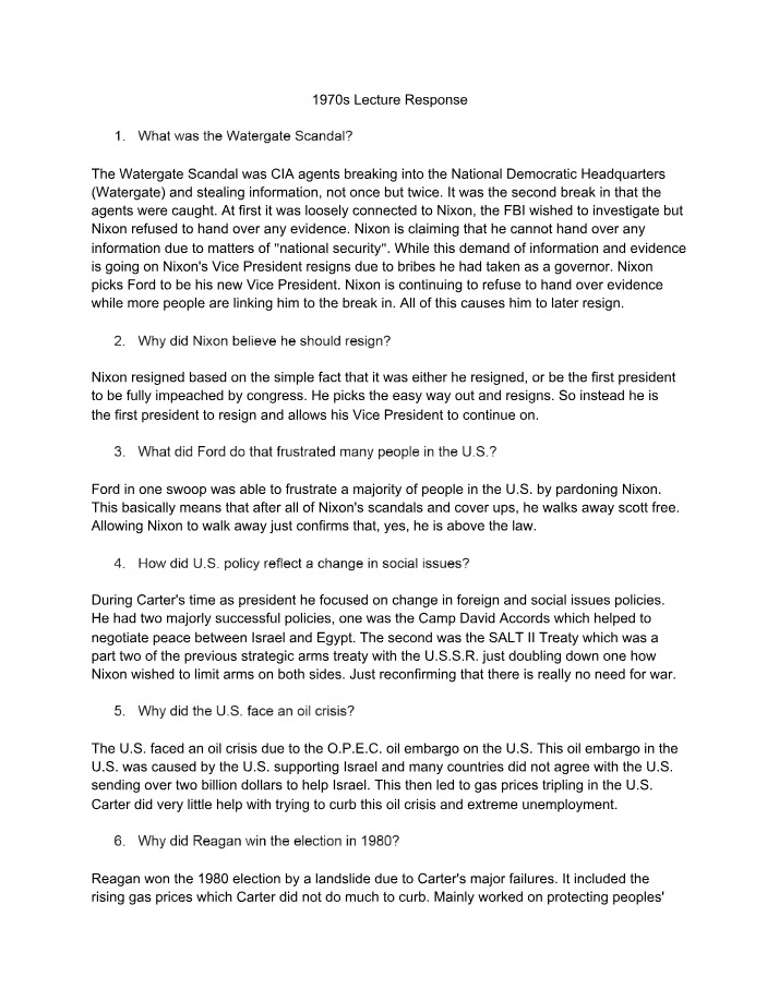 Lecture Response for 1970s