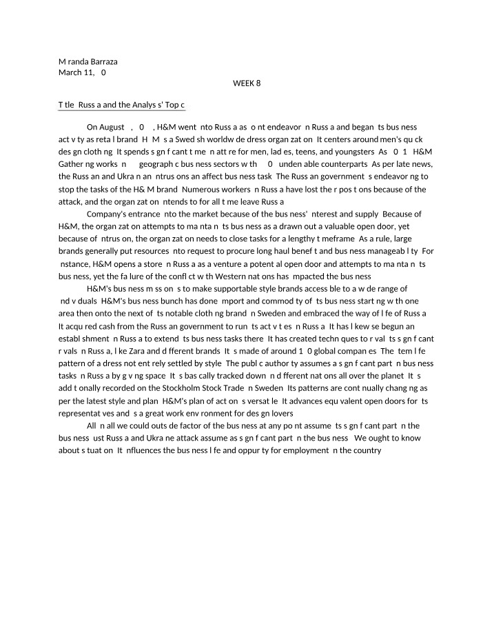 Week 8 Analysis Topic - Russia