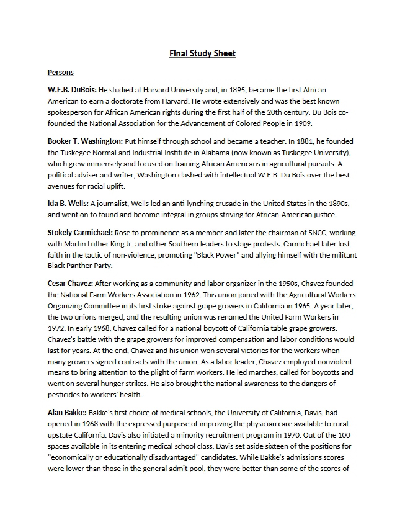 Final Exam Study Sheet