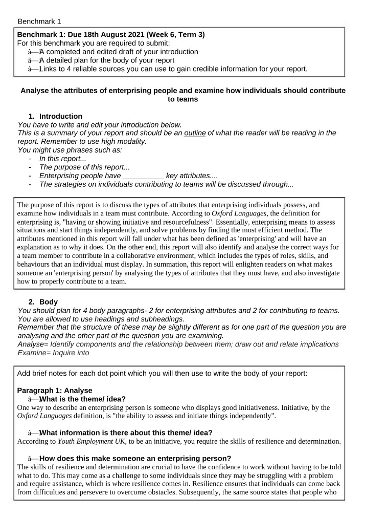 Benchmark 1 Assessment