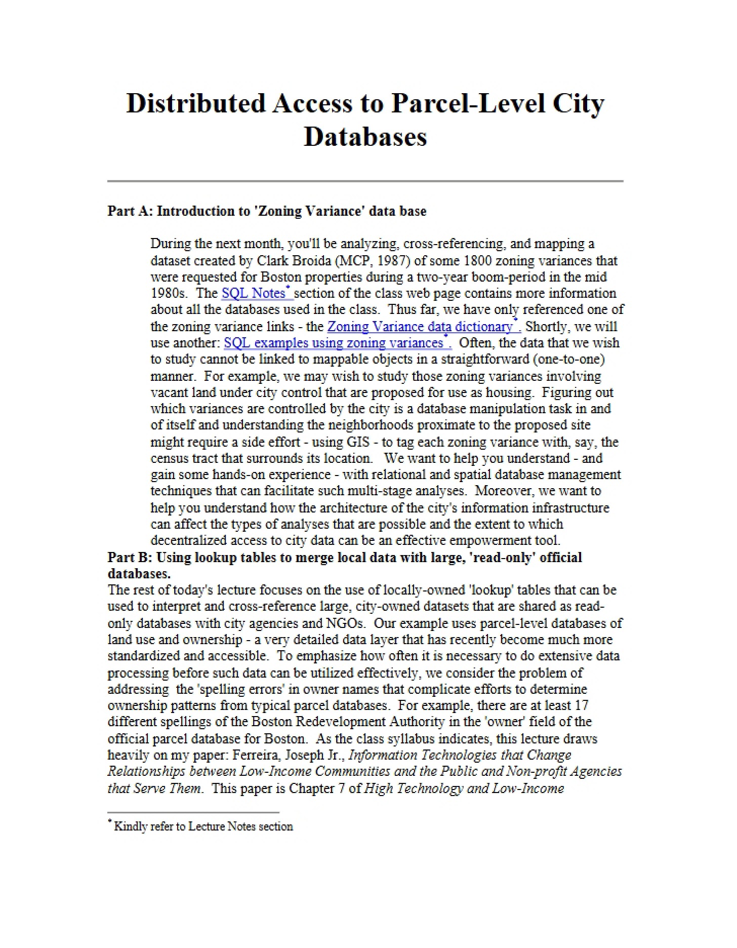 City Databases Distributed Parcel-Level Access
