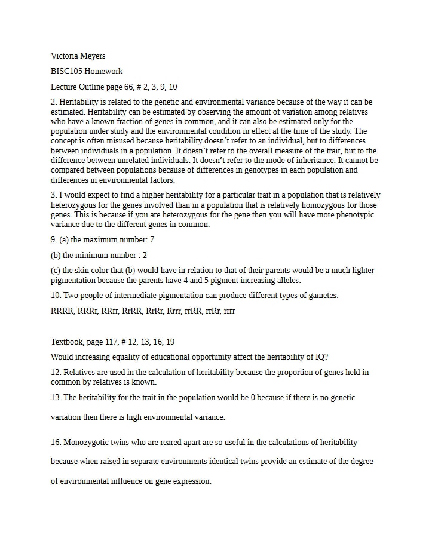Homework 10 for BISC105