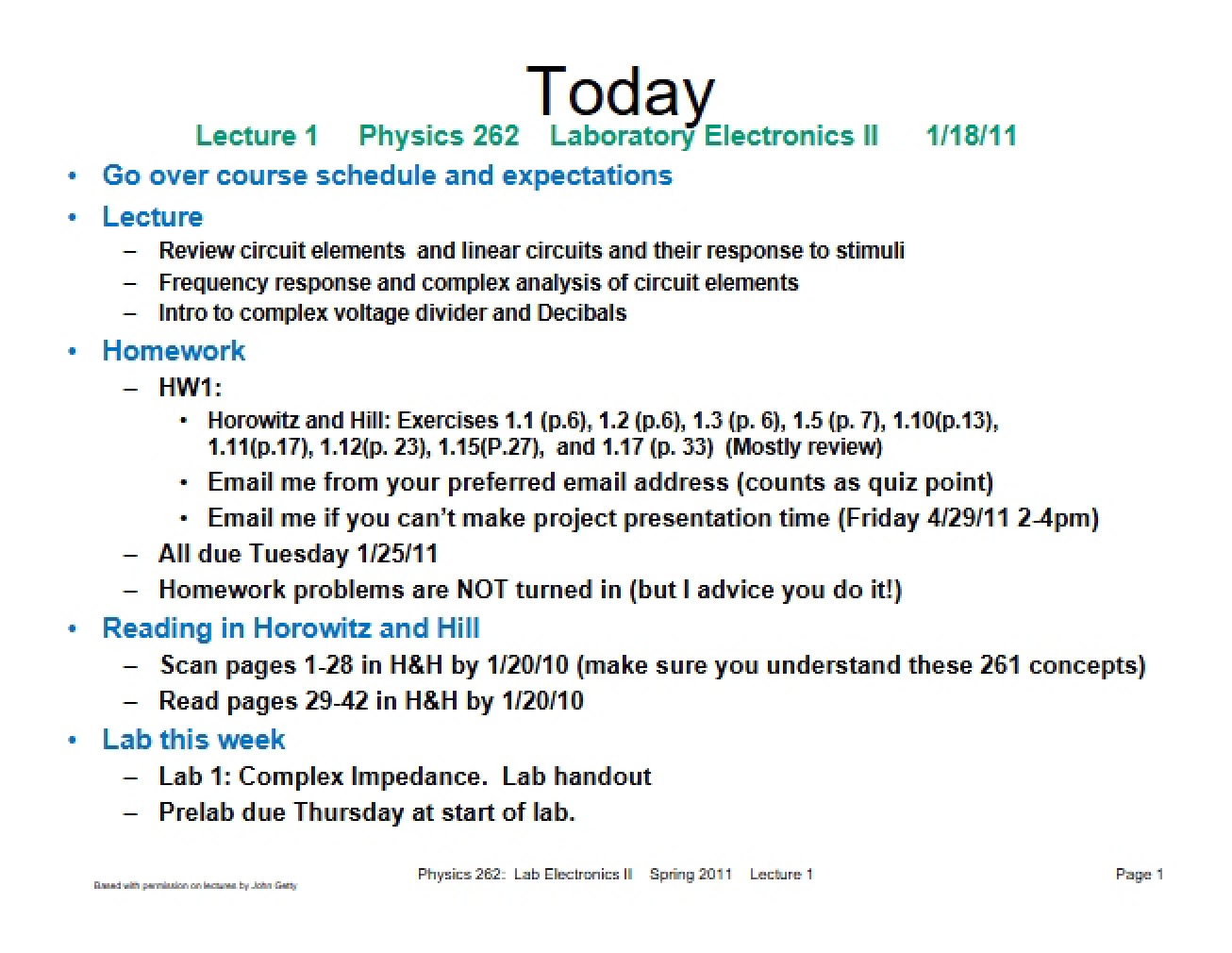 Physics 262 Lecture 1