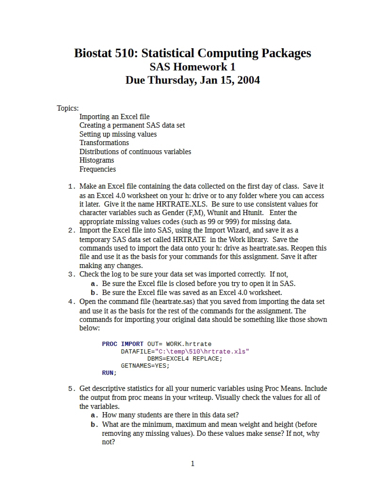 SAS Assignment One