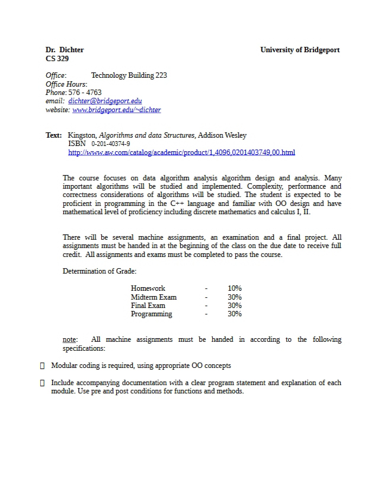 Fundamentals of Algorithms Syllabus