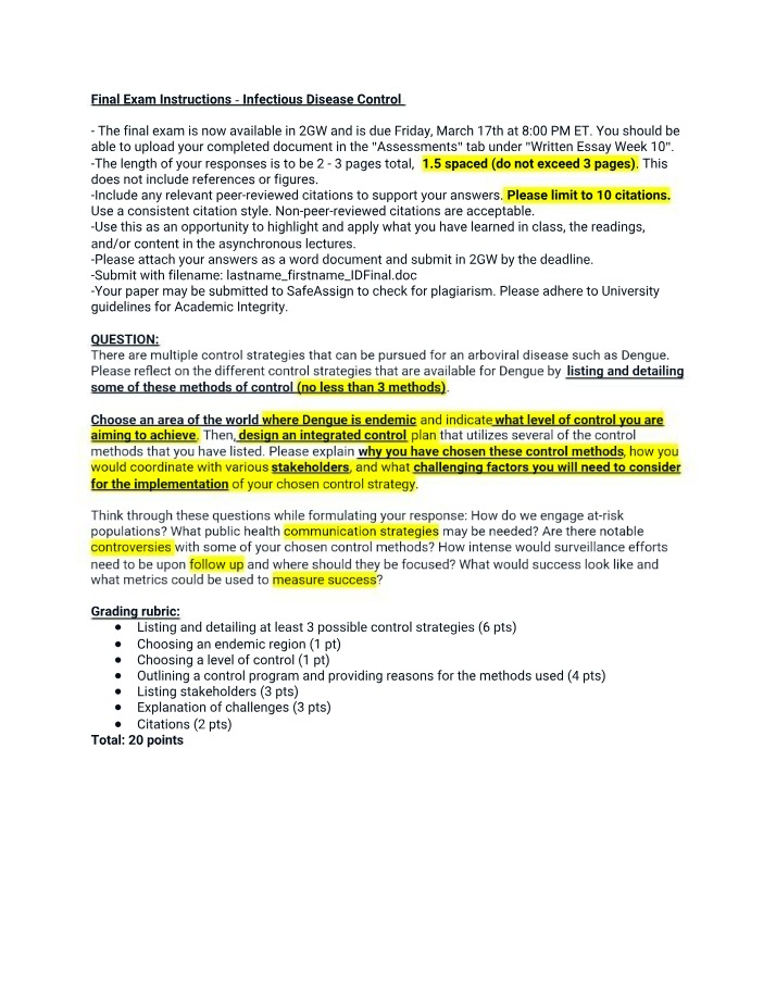 Integrated Plan for Dengue Control Strategies