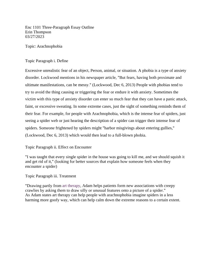 Three-Paragraph Essay Outline for ENC 1101