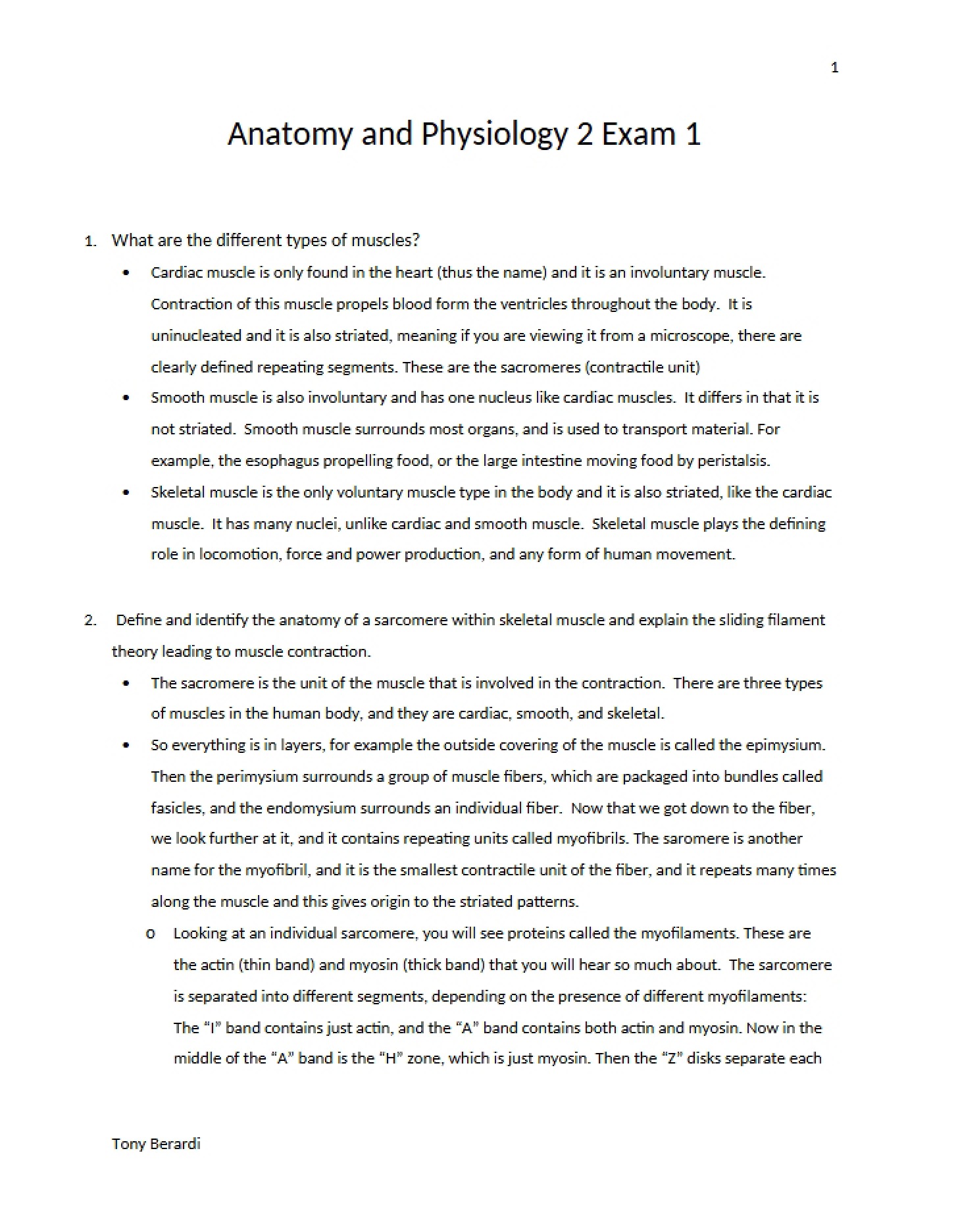 Examination 1 in Anatomy and Physiology 2