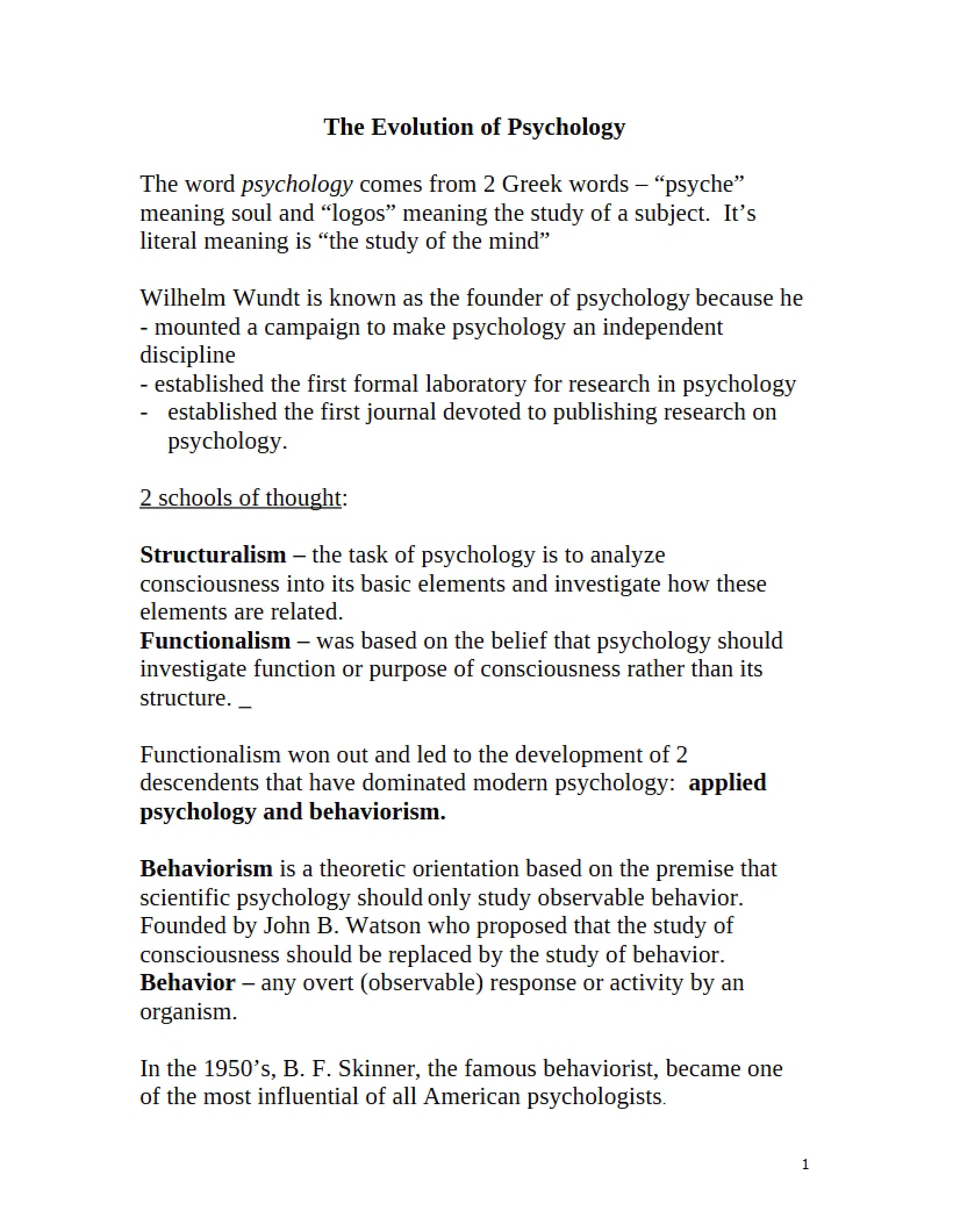 Psychology Evolution