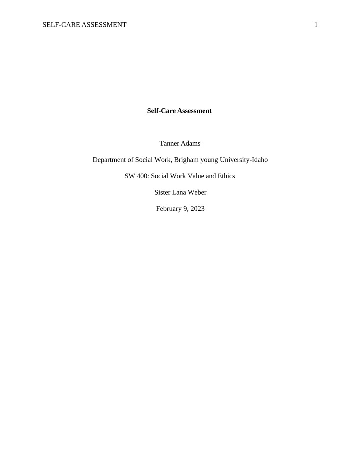 Assessment of Self-Care