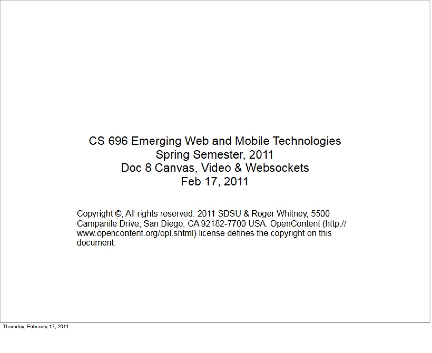 Websockets, Video, and Canvas