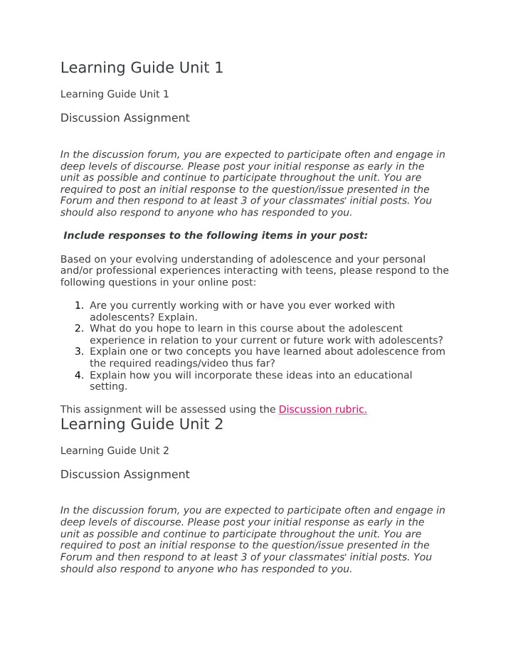 Units 1-8 Discussion Assignments - EDUC 5420