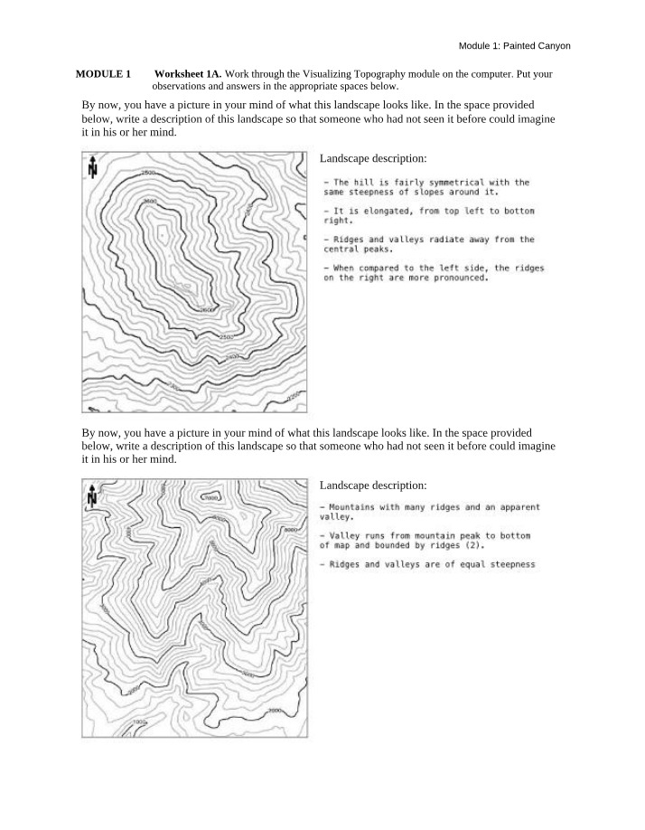 Worksheet - Painted Canyon Landscape Description and Flooding