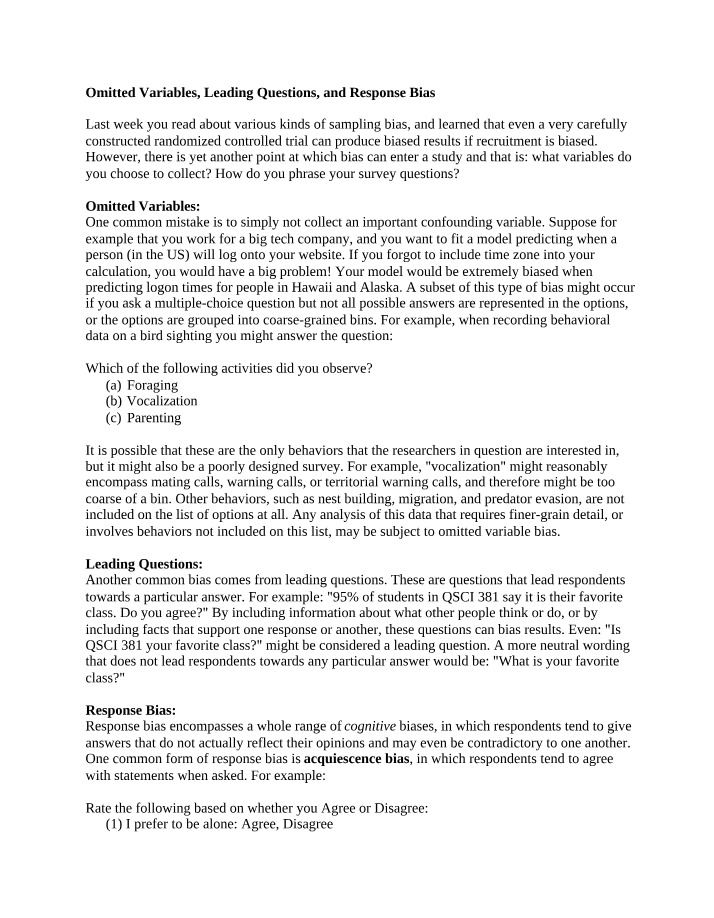 Leading Questions, Response Bias, and Omitted Variables