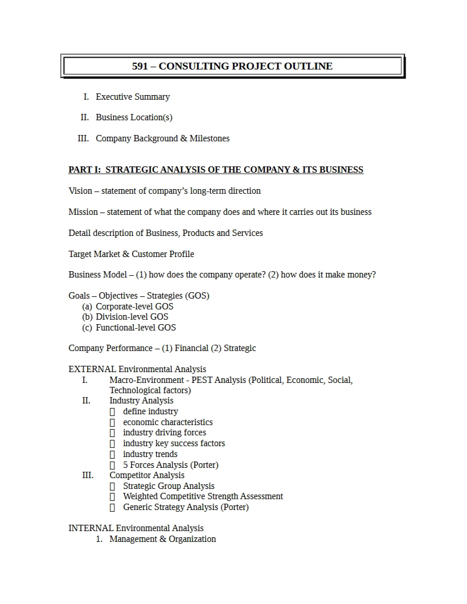 Outline for Consulting Project