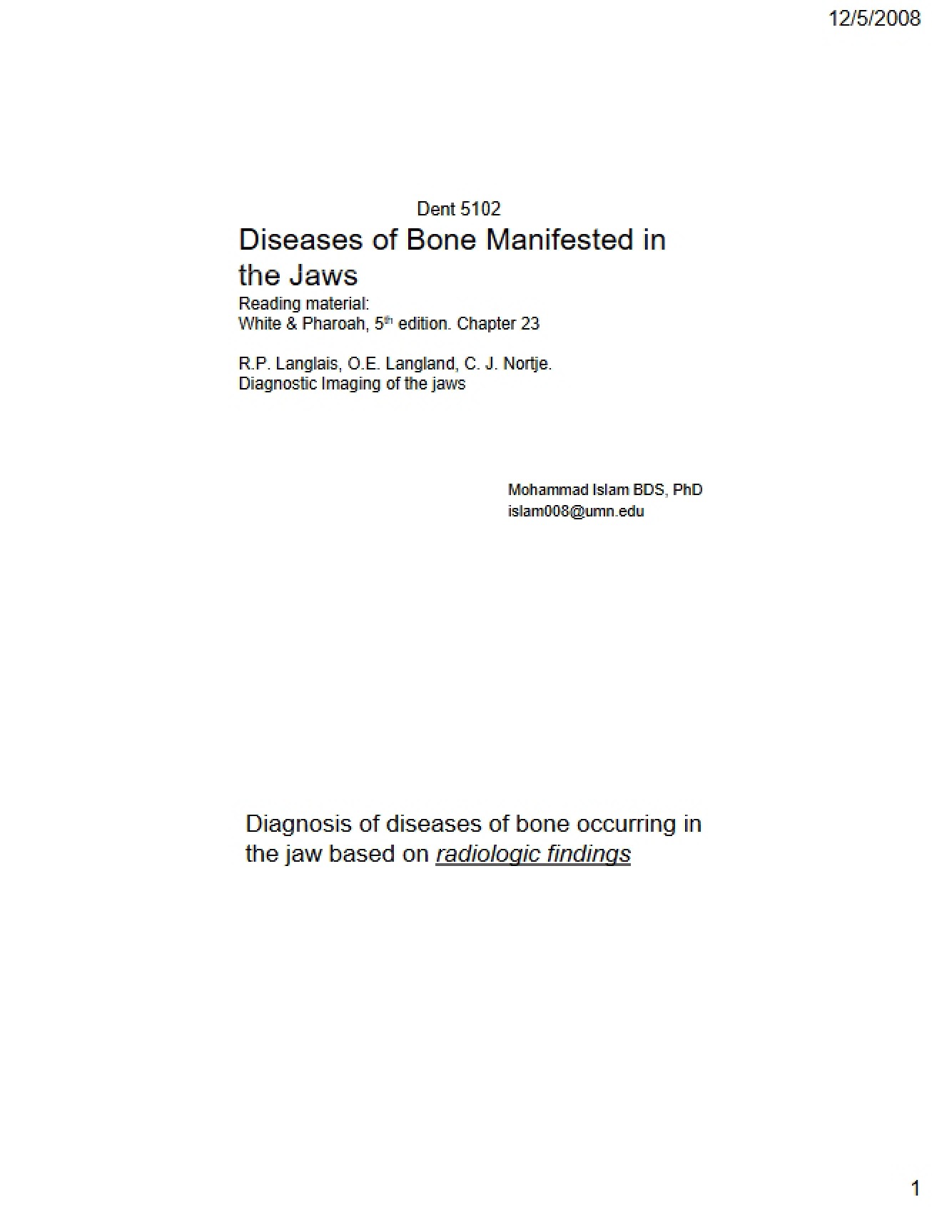 Jaw Manifestations of Bone Diseases