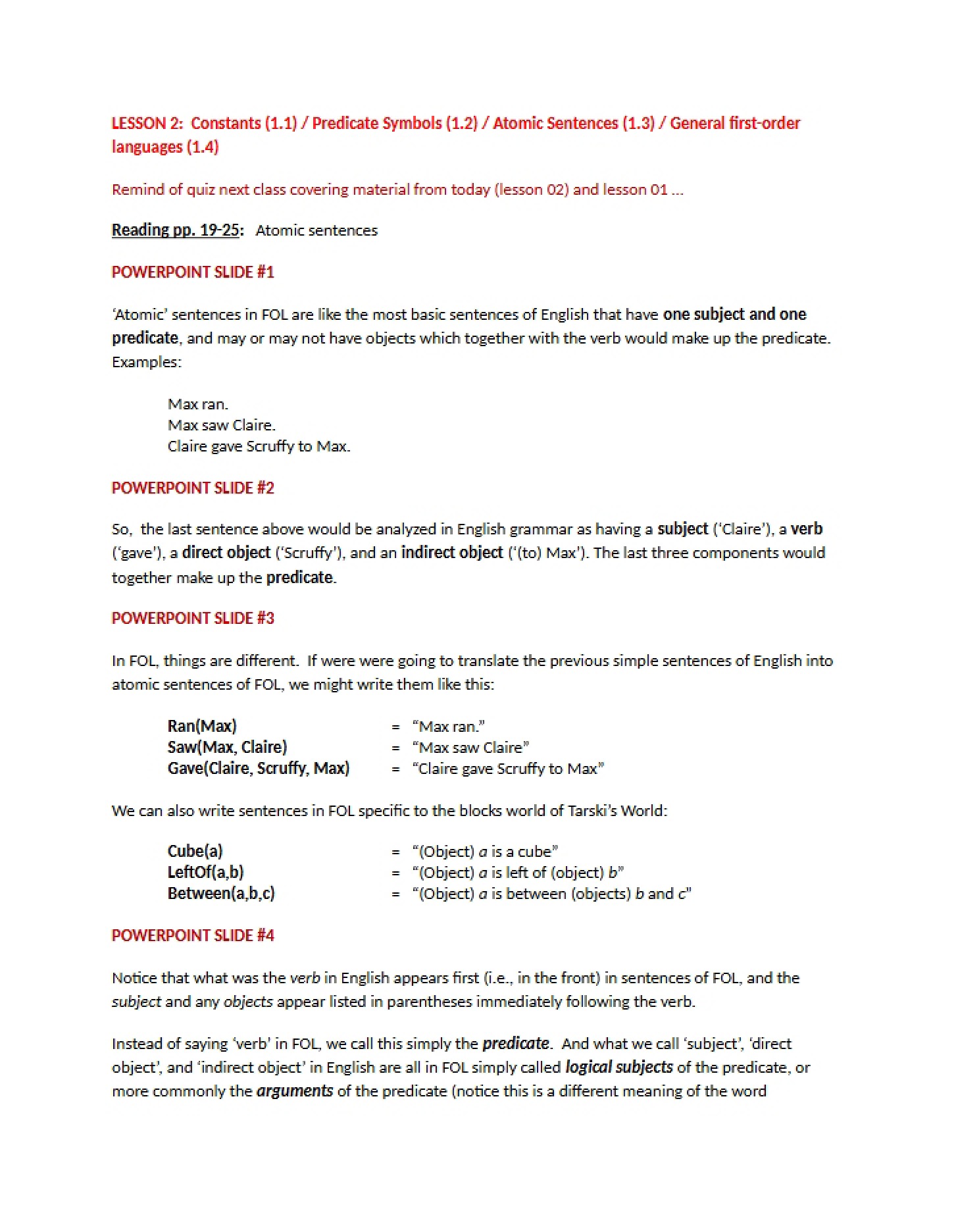 Notes for Lesson Two