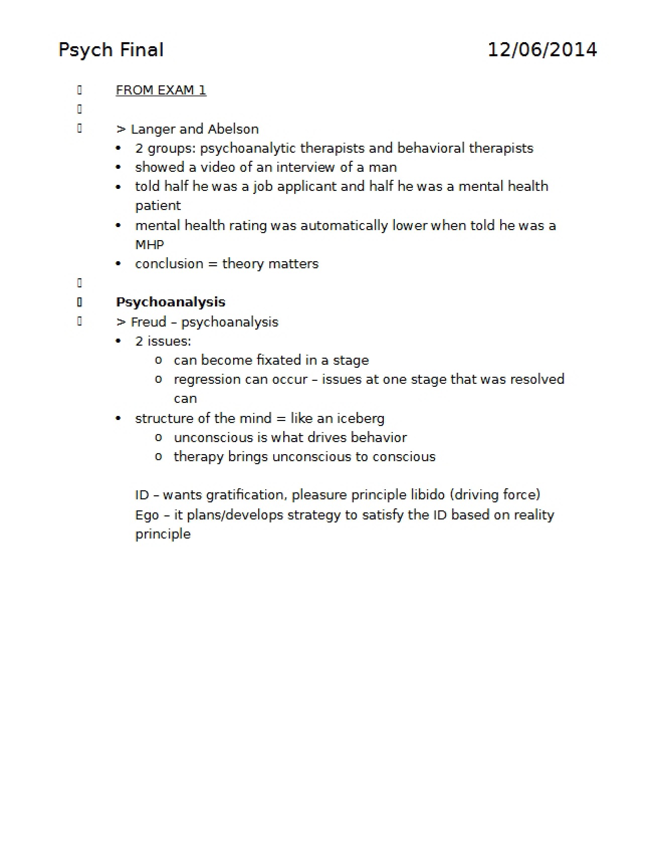 Final Assessment in Psychology