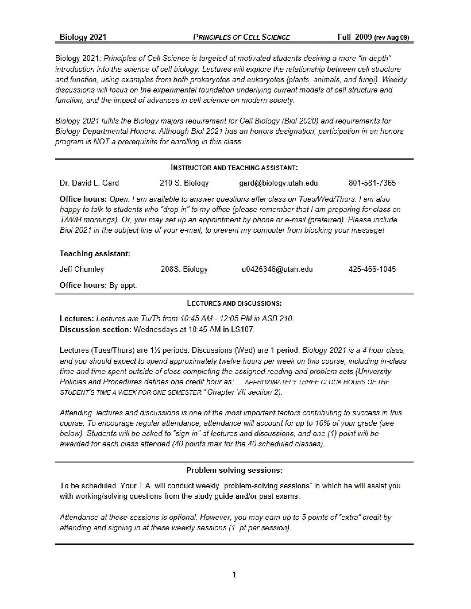 Biology 2021 Course Syllabus