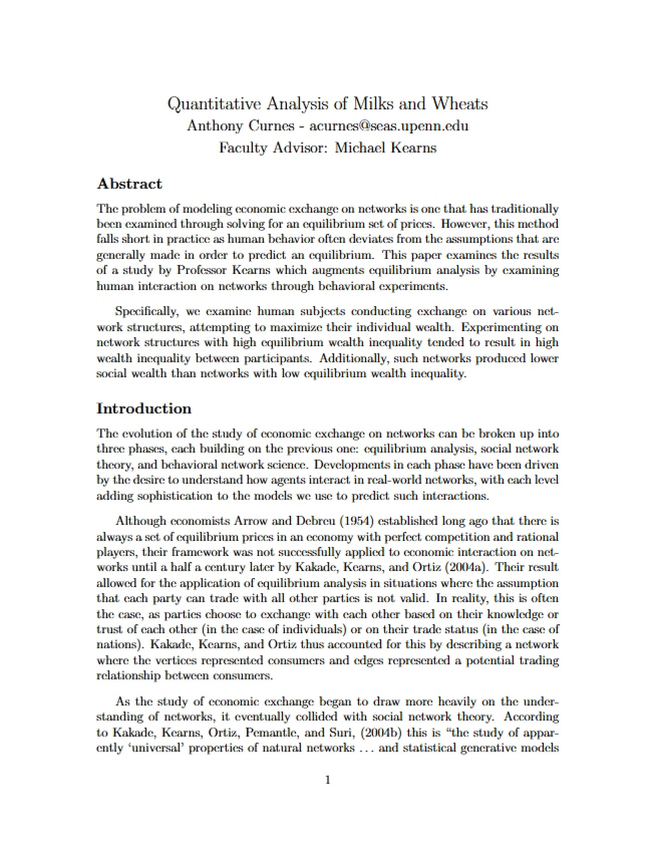 Milks and Wheats Quantitative Analysis