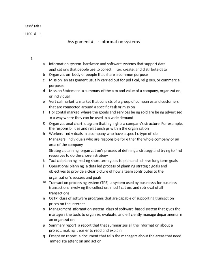 Information Systems - Assignment 9