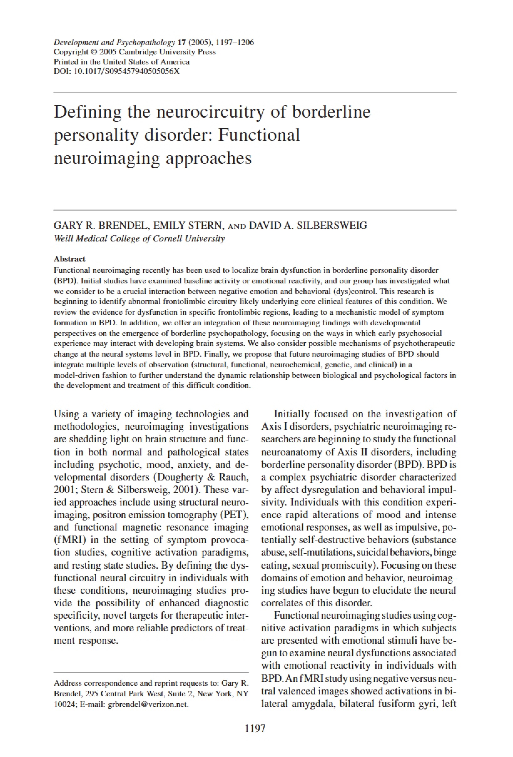 Borderline Personality Disorder Neurocircuitry Definition