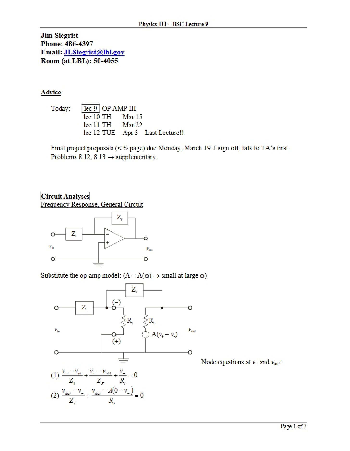 Class Lecture Notes