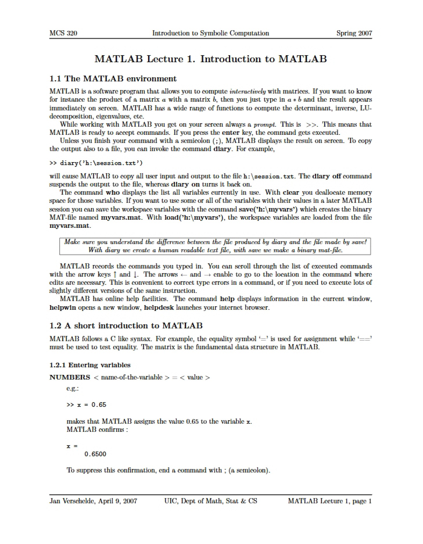MATLAB Introduction