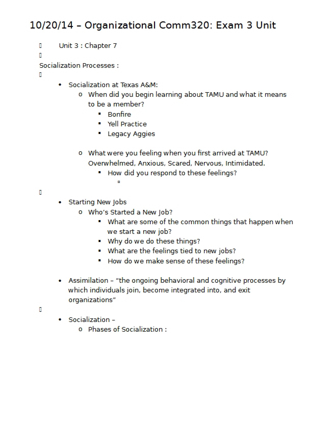 Examination for the Third Unit on the Twentieth of October