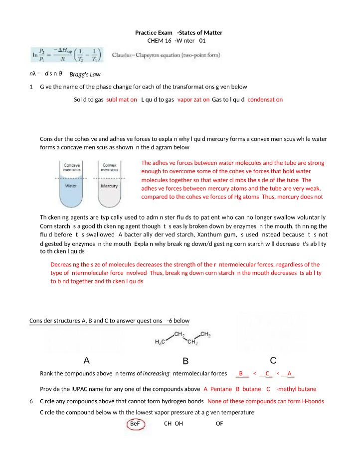 Concepts and Review for States of Matter Exam