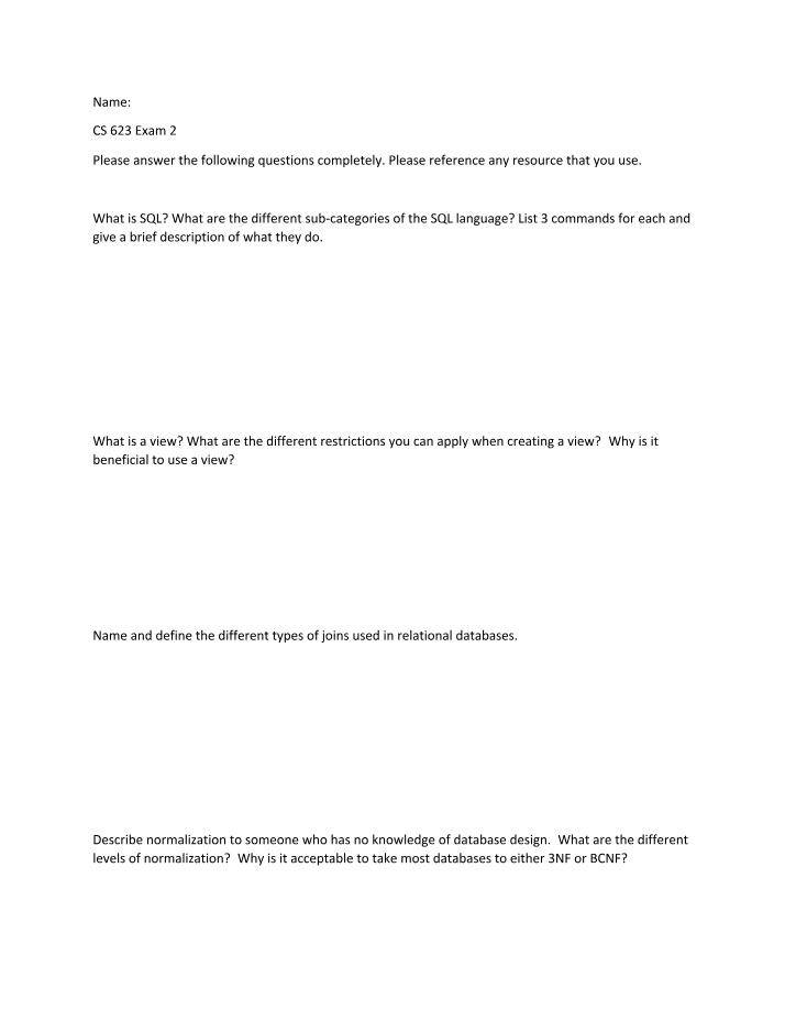 Exam 2 - CS 623
