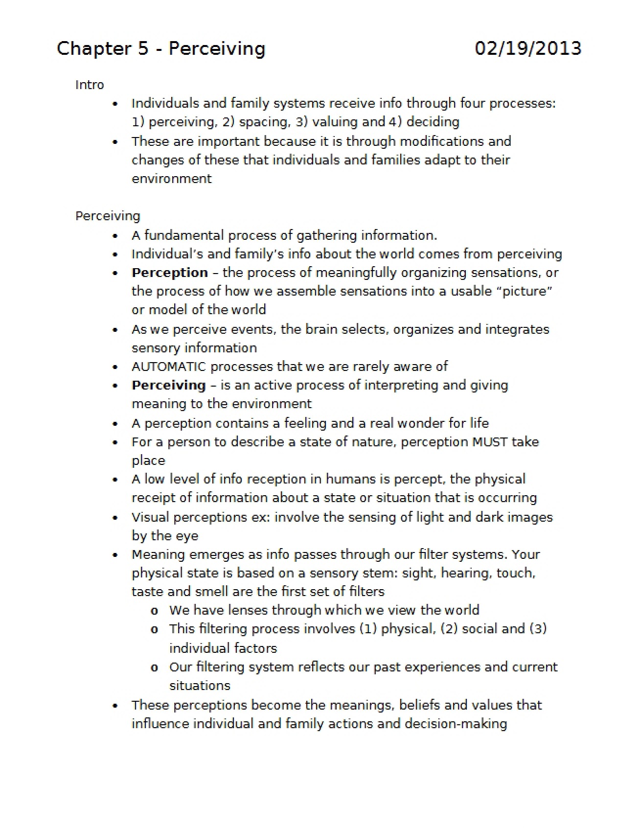 Process of Perception within Human Ecology