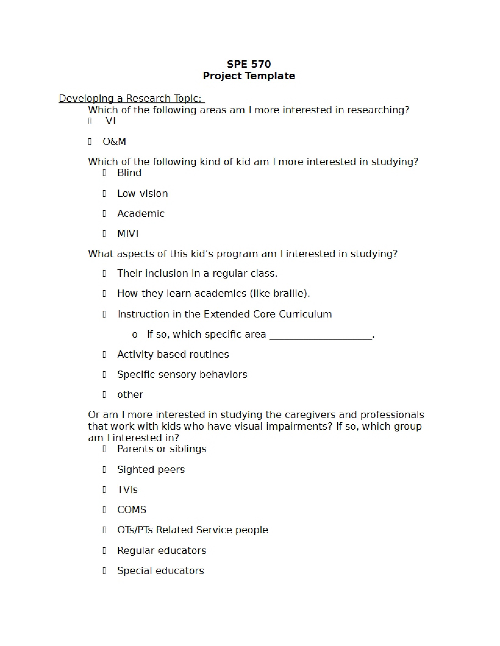 Template for Special Studies Project
