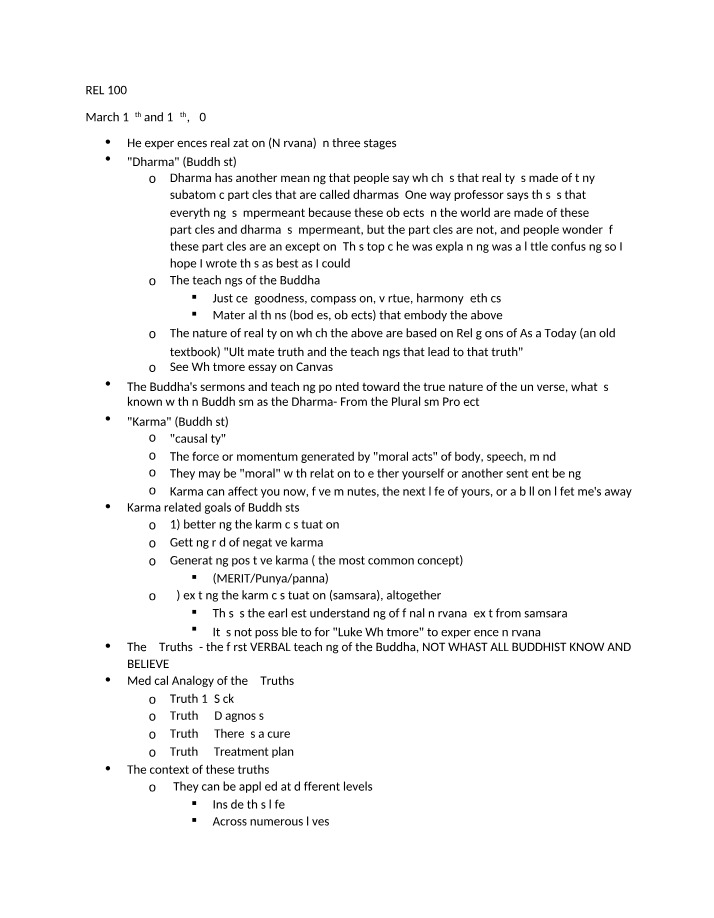 REL 100 Notes - Buddhist Concepts