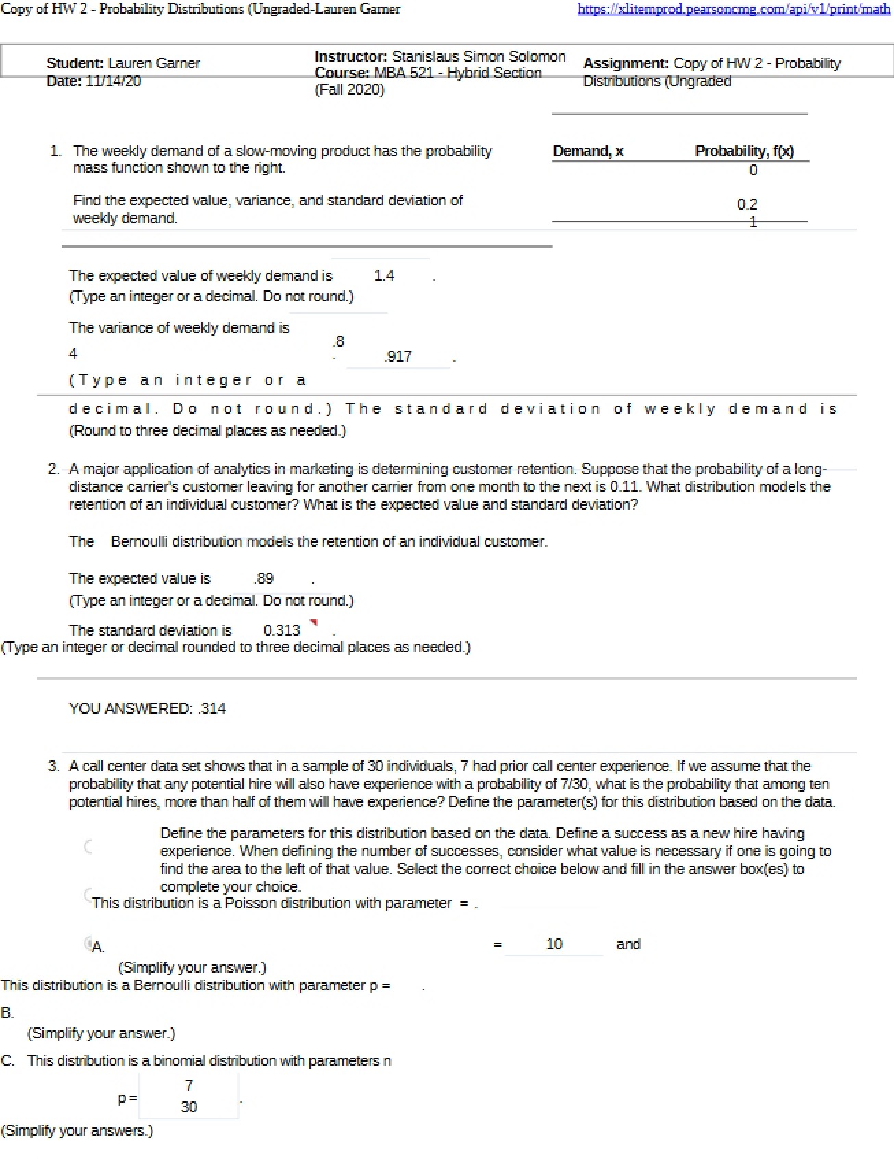 Quantitative Analysis Homework 2 - Probability Distributions