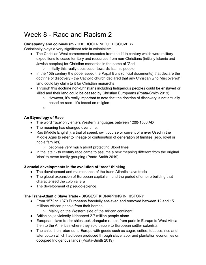 Race and Racism 2 - Week 8