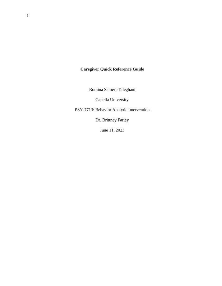 Caregiver Quick Reference Guide Summary