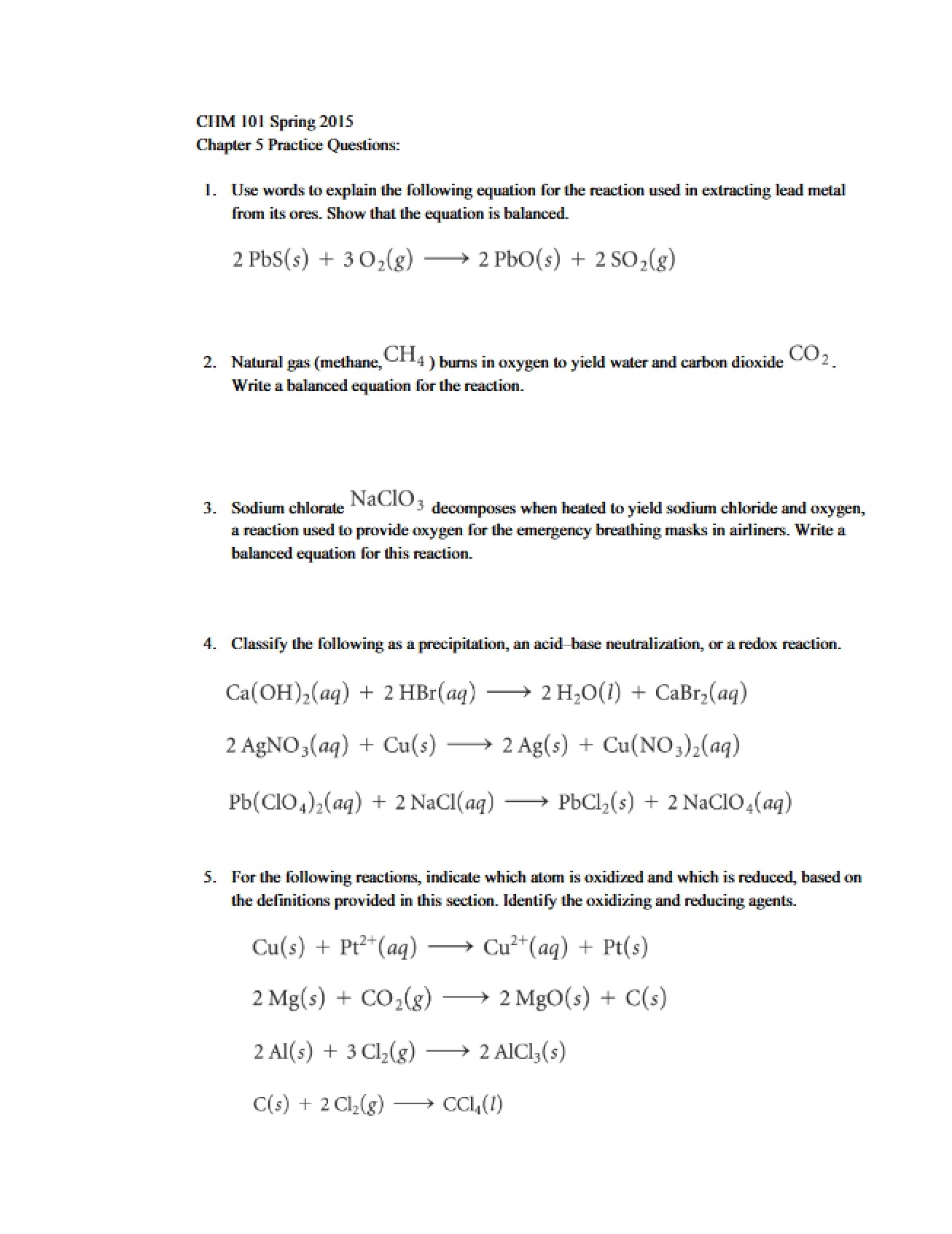 Practice Questions for Chapter Five